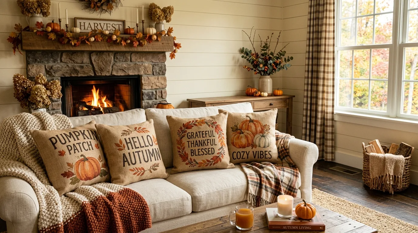 Rustic burlap style pillow covers for Thanksgiving